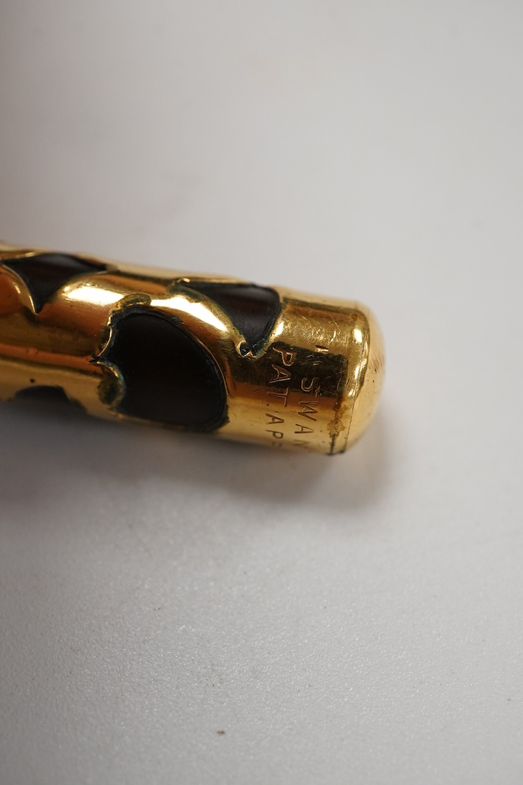 A rare Mabie Todd & Co. gold filled filigree chatelaine eye-dropper with flexible nib with over- and-under feed